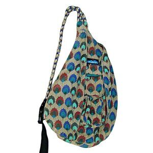 Kavu Rope Bag Sling Backpack Holly Leaf Grey Canvas Leaves Hiking Cotton 20x11